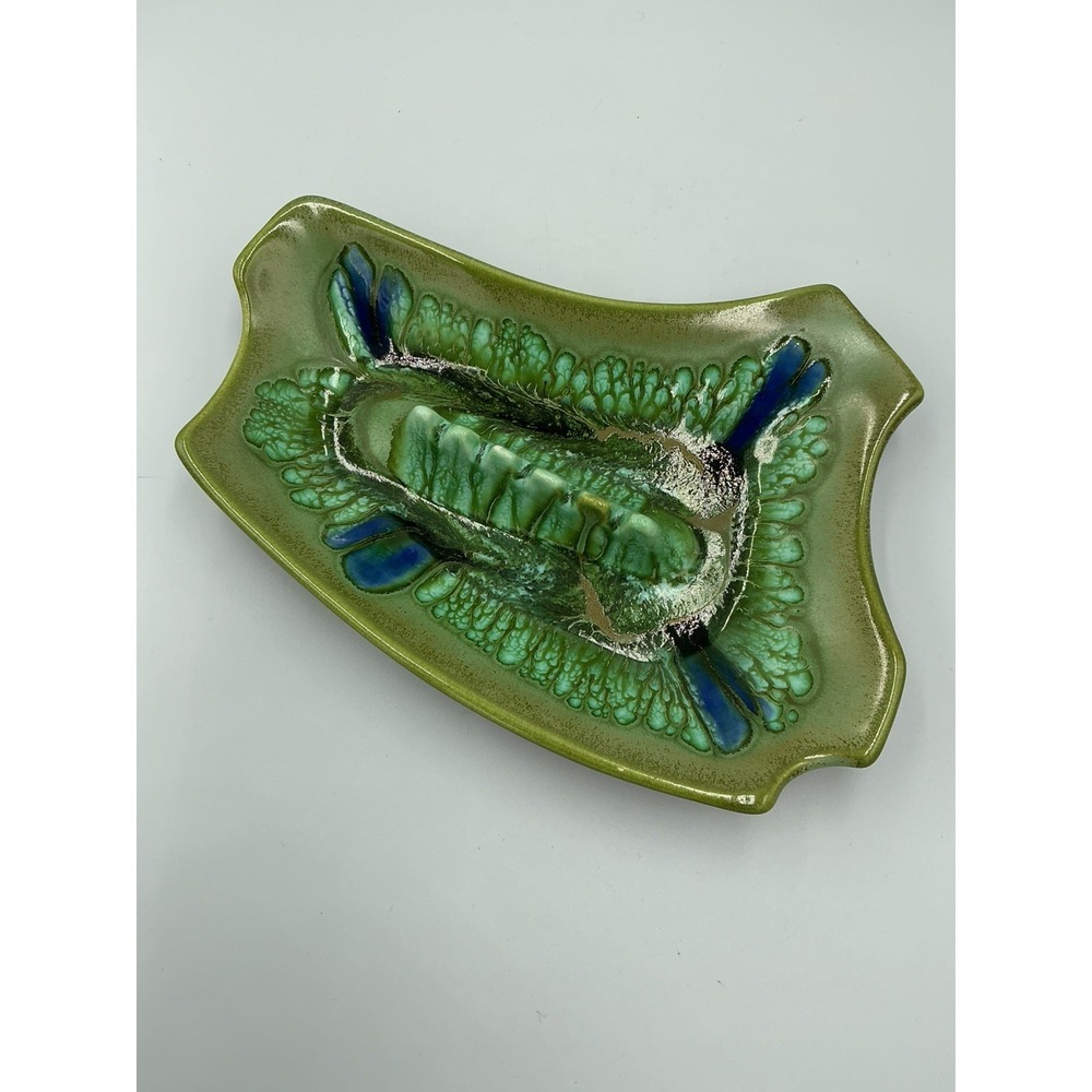 Maurice of California Leaf Ceramic Art Pottery Ashtray ET-04 Green Blue Brown